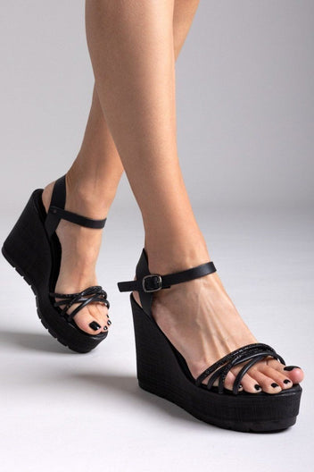 Πλατφόρμες με στρας Estil - Μαύρο - thefashionproject.gr - Estil