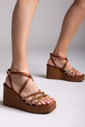 Πλατφόρμες σατέν με στρας Tfp - Μπρονζέ - thefashionproject.gr - TFP