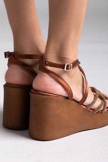 Πλατφόρμες σατέν με στρας Tfp - Μπρονζέ - thefashionproject.gr - TFP