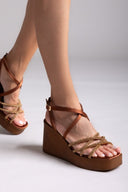 Πλατφόρμες σατέν με στρας Tfp - Μπρονζέ - thefashionproject.gr - TFP