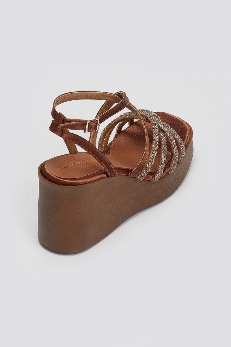 Πλατφόρμες σατέν με στρας Tfp - Μπρονζέ - thefashionproject.gr - TFP