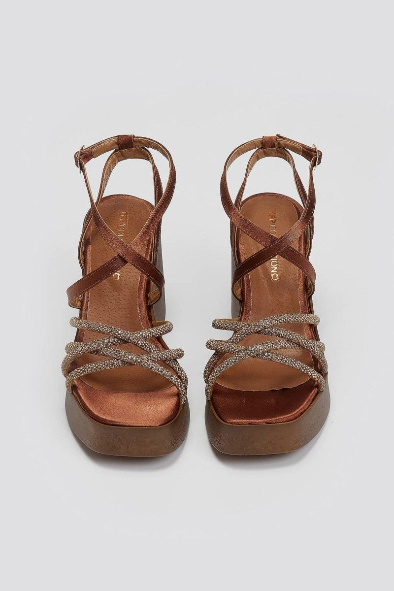 Πλατφόρμες σατέν με στρας Tfp - Μπρονζέ - thefashionproject.gr - TFP