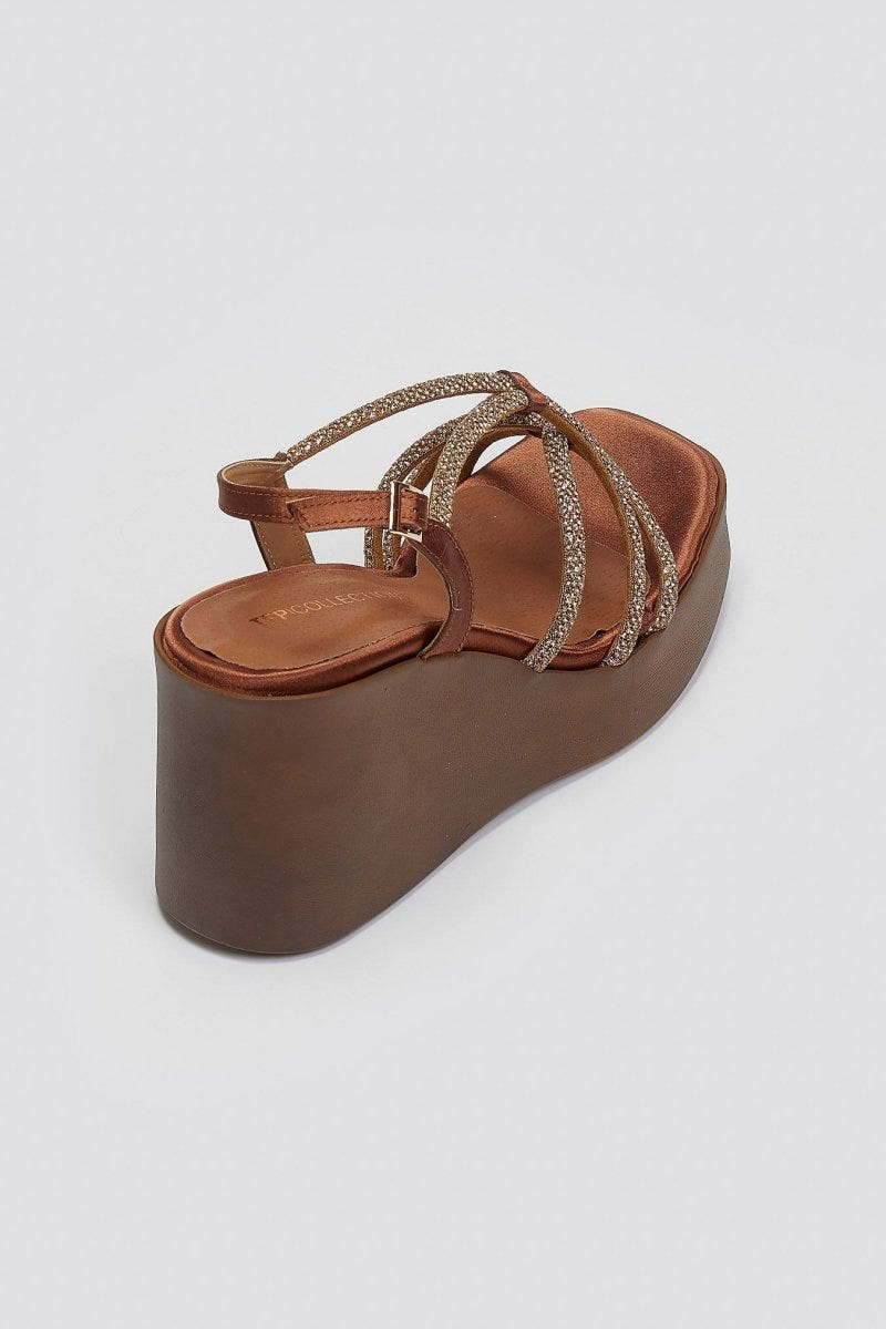 Πλατφόρμες σατέν με στρας Tfp - Μπρονζέ - thefashionproject.gr - TFP