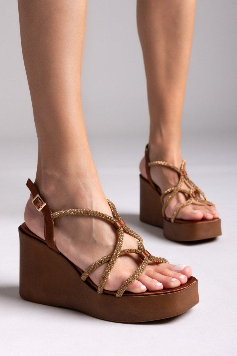 Πλατφόρμες σατέν με στρας Tfp - Μπρονζέ - thefashionproject.gr - TFP