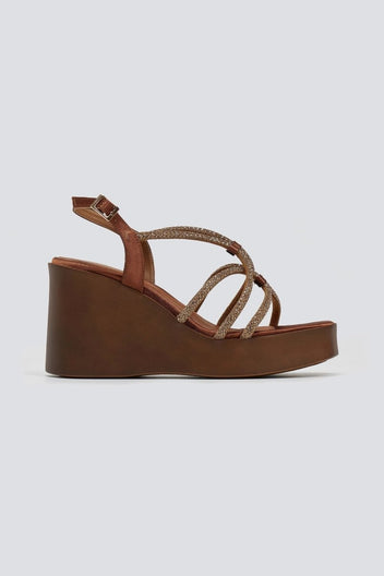 Πλατφόρμες σατέν με στρας Tfp - Μπρονζέ - thefashionproject.gr - TFP