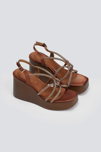 Πλατφόρμες σατέν με στρας Tfp - Μπρονζέ - thefashionproject.gr - TFP