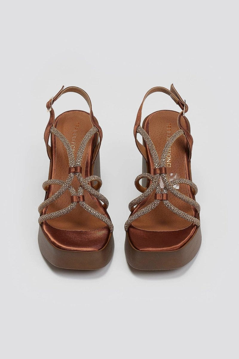 Πλατφόρμες σατέν με στρας Tfp - Μπρονζέ - thefashionproject.gr - TFP