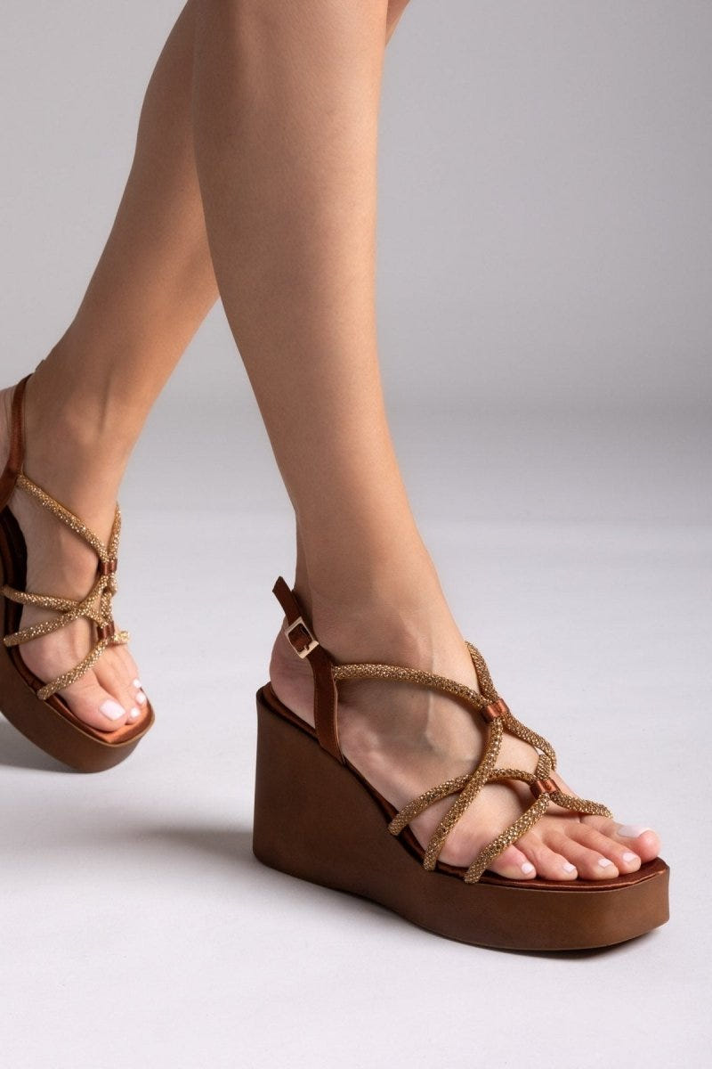 Πλατφόρμες σατέν με στρας Tfp - Μπρονζέ - thefashionproject.gr - TFP