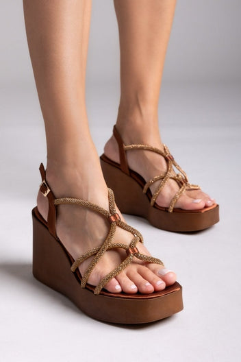 Πλατφόρμες σατέν με στρας Tfp - Μπρονζέ - thefashionproject.gr - TFP