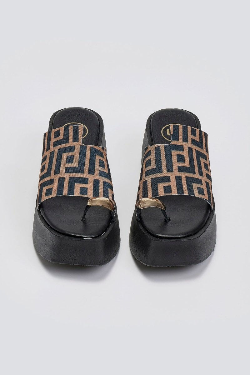 Πλατφόρμες υφασμάτινες με print Tfp - Καφέ - thefashionproject.gr - TFP