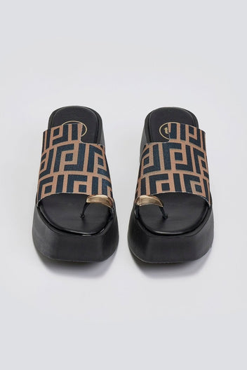 Πλατφόρμες υφασμάτινες με print Tfp - Καφέ - thefashionproject.gr - TFP