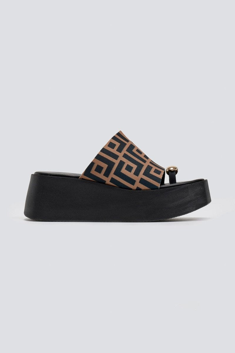 Πλατφόρμες υφασμάτινες με print Tfp - Καφέ - thefashionproject.gr - TFP