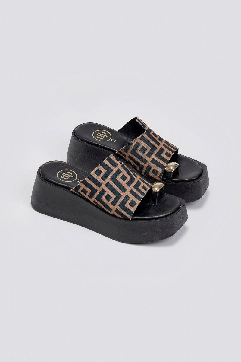 Πλατφόρμες υφασμάτινες με print Tfp - Καφέ - thefashionproject.gr - TFP