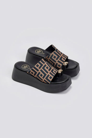 Πλατφόρμες υφασμάτινες με print Tfp - Καφέ - thefashionproject.gr - TFP