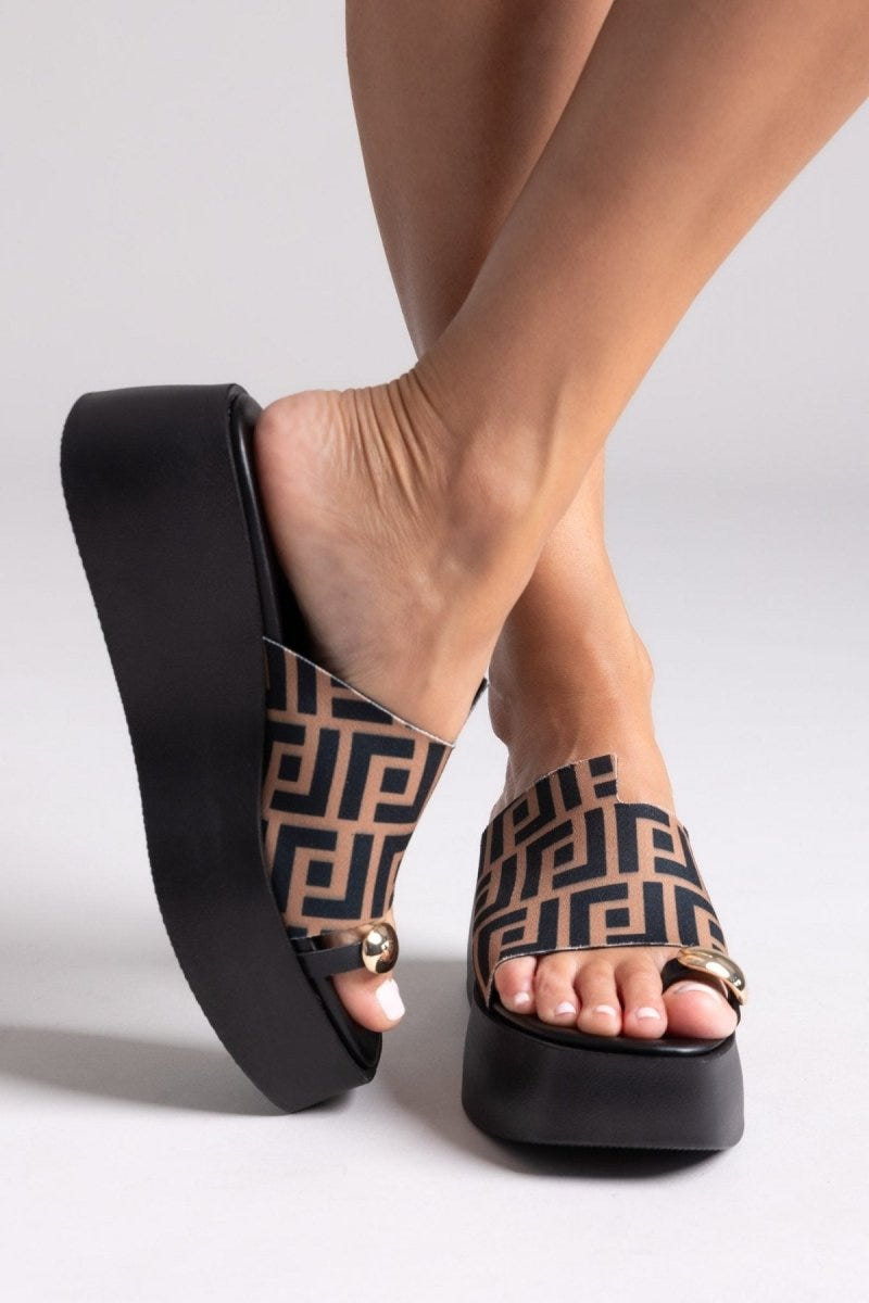 Πλατφόρμες υφασμάτινες με print Tfp - Καφέ - thefashionproject.gr - TFP