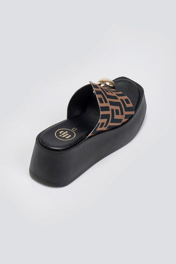 Πλατφόρμες υφασμάτινες με print Tfp - Καφέ - thefashionproject.gr - TFP