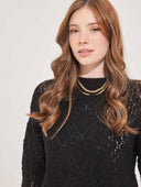 Πλεκτή μπλούζα με διάτρητο σχέδιο - Μαύρο - thefashionproject.gr - The Fashion Project