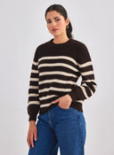 Πλεκτό πουλόβερ ριγέ με μαλλί PIECES 17139849 - Καφέ - thefashionproject.gr - PIECES