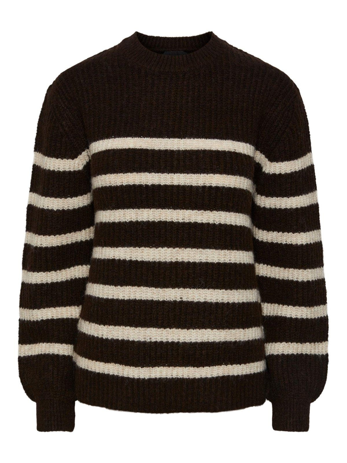 Πλεκτό πουλόβερ ριγέ με μαλλί PIECES 17139849 - Καφέ - thefashionproject.gr - PIECES