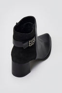 Pointed Ankle Boots with Low Block Heel - Black Matte - thefashionproject.gr - Ideal shoes