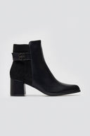 Pointed Ankle Boots with Low Block Heel - Black Matte - thefashionproject.gr - Ideal shoes
