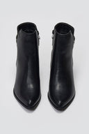Pointed Ankle Boots with Low Block Heel - Black Matte - thefashionproject.gr - Ideal shoes