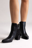 Pointed Ankle Boots with Low Block Heel - Black Matte - thefashionproject.gr - Ideal shoes