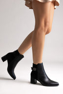 Pointed Ankle Boots with Low Block Heel - Black Matte - thefashionproject.gr - Ideal shoes