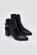 Pointed Ankle Boots with Low Block Heel - Black Matte - thefashionproject.gr - Ideal shoes
