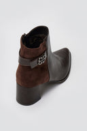 Pointed Ankle Boots with Low Block Heel - Dark Brown Matte - thefashionproject.gr - Ideal shoes