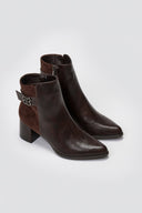 Pointed Ankle Boots with Low Block Heel - Dark Brown Matte - thefashionproject.gr - Ideal shoes
