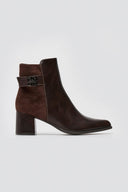 Pointed Ankle Boots with Low Block Heel - Dark Brown Matte - thefashionproject.gr - Ideal shoes