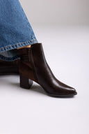 Pointed Ankle Boots with Low Block Heel - Dark Brown Matte - thefashionproject.gr - Ideal shoes