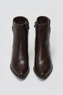 Pointed Ankle Boots with Low Block Heel - Dark Brown Matte - thefashionproject.gr - Ideal shoes
