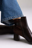 Pointed Ankle Boots with Low Block Heel - Dark Brown Matte - thefashionproject.gr - Ideal shoes