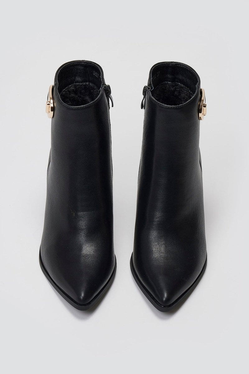 Pointed Ankle Boots with Metal Detail - Black Matte - thefashionproject.gr - Ideal shoes