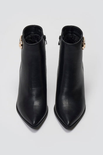 Pointed Ankle Boots with Metal Detail - Black Matte - thefashionproject.gr - Ideal shoes