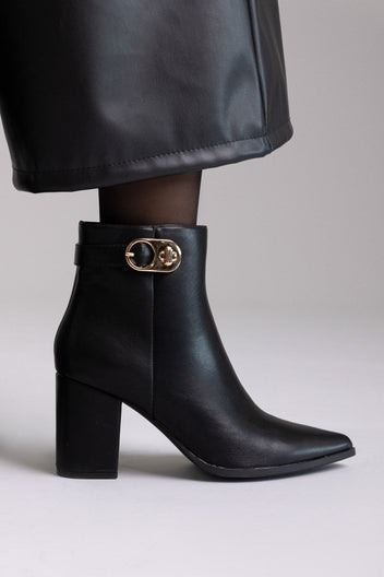 Pointed Ankle Boots with Metal Detail - Black Matte - thefashionproject.gr - Ideal shoes
