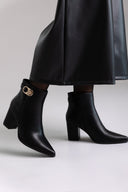 Pointed Ankle Boots with Metal Detail - Black Matte - thefashionproject.gr - Ideal shoes
