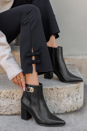 Pointed Ankle Boots with Metal Detail - Black Matte - thefashionproject.gr - Ideal shoes