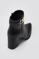 Pointed Ankle Boots with Metal Detail - Black Matte - thefashionproject.gr - Ideal shoes