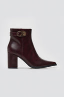 Pointed Ankle Boots with Metal Detail - Bordeaux Matte - thefashionproject.gr - Ideal shoes