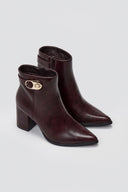 Pointed Ankle Boots with Metal Detail - Bordeaux Matte - thefashionproject.gr - Ideal shoes