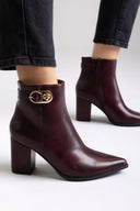 Pointed Ankle Boots with Metal Detail - Bordeaux Matte - thefashionproject.gr - Ideal shoes