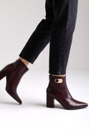 Pointed Ankle Boots with Metal Detail - Bordeaux Matte - thefashionproject.gr - Ideal shoes