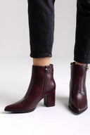 Pointed Ankle Boots with Metal Detail - Bordeaux Matte - thefashionproject.gr - Ideal shoes