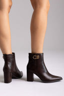 Pointed Ankle Boots with Metal Detail - Dark Brown Matte - thefashionproject.gr - Ideal shoes