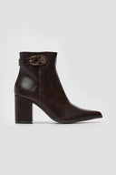 Pointed Ankle Boots with Metal Detail - Dark Brown Matte - thefashionproject.gr - Ideal shoes