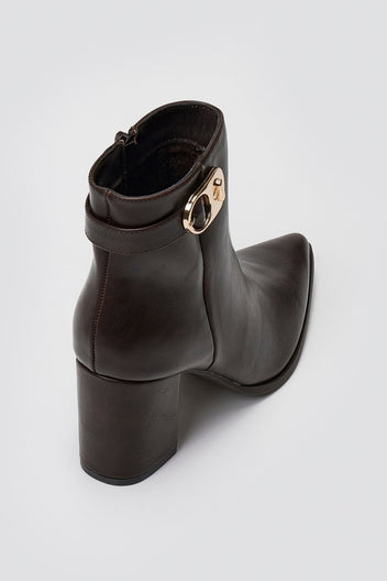 Pointed Ankle Boots with Metal Detail - Dark Brown Matte - thefashionproject.gr - Ideal shoes