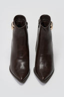 Pointed Ankle Boots with Metal Detail - Dark Brown Matte - thefashionproject.gr - Ideal shoes